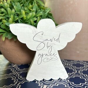 NEW! Cottage Farmhouse Whitewashed Rustic Wood Inspirational Angel Grace Sign